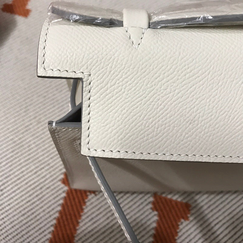 [TOP] HERMES Mini Kelly Pochette Bag 22cm - White