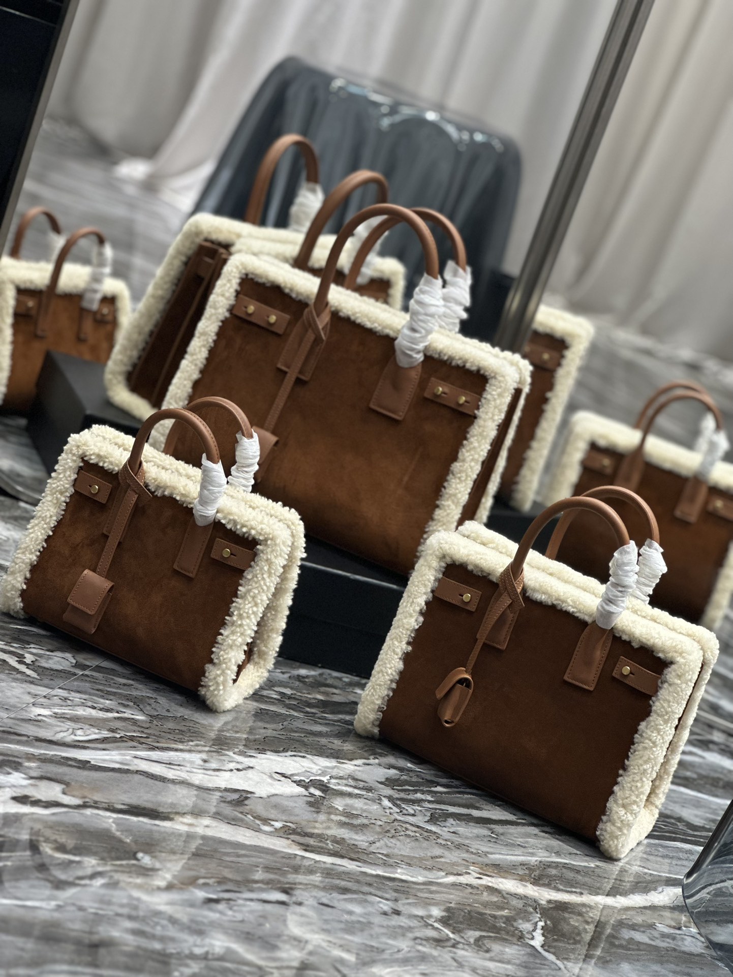 [TOP] Yves Saint Laurent YSL Sac De Jour Lambswool Handbag