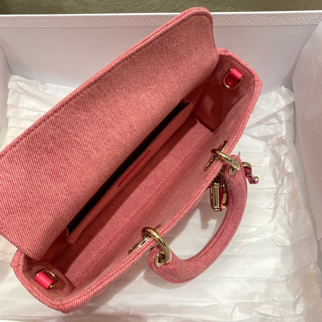 [TOP] Christian Dior Lady D-Joy Bag Cannage Denim - Pink