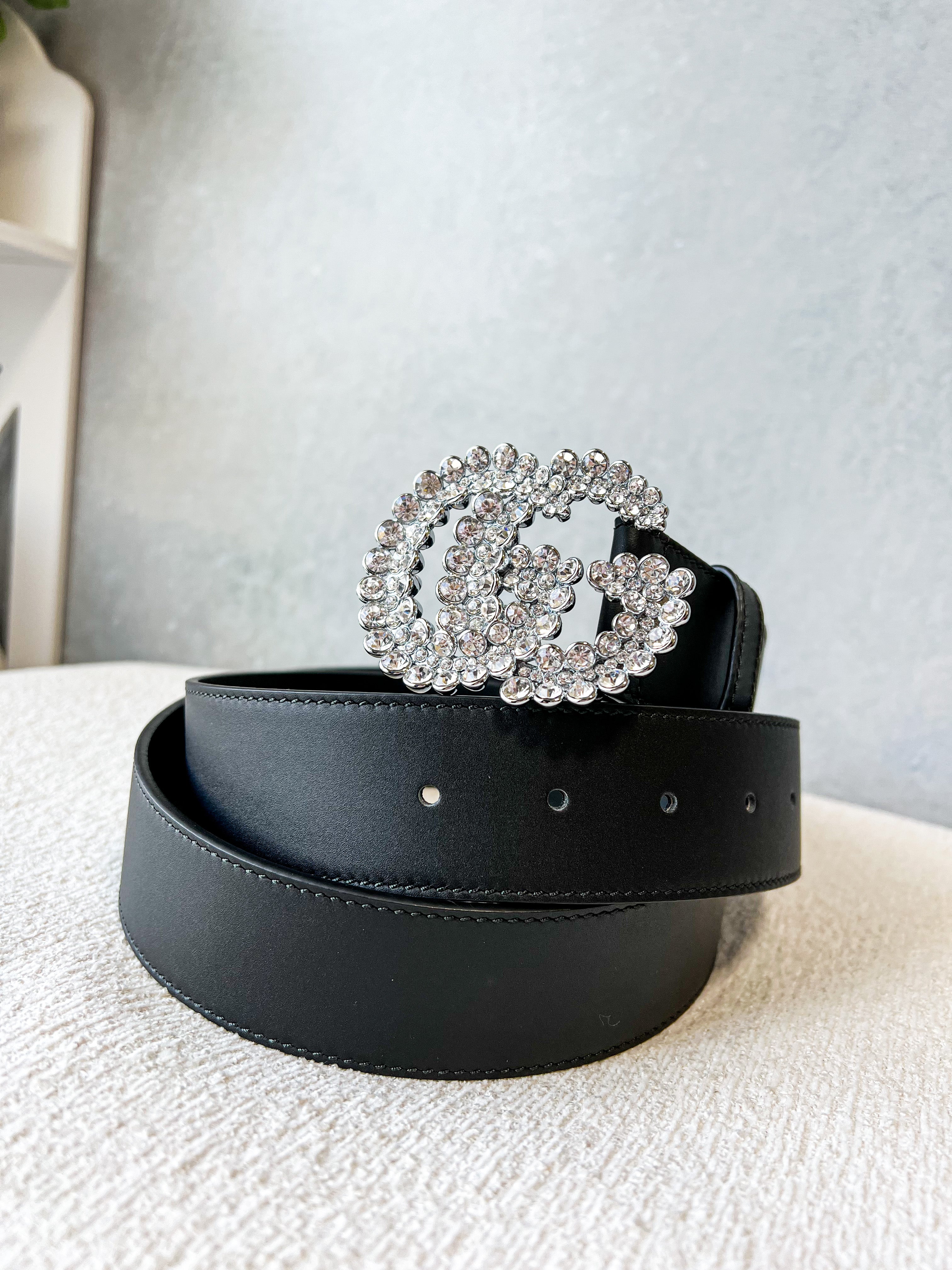 [TOP] GUCCI G*G Crystal Face Belt - Black