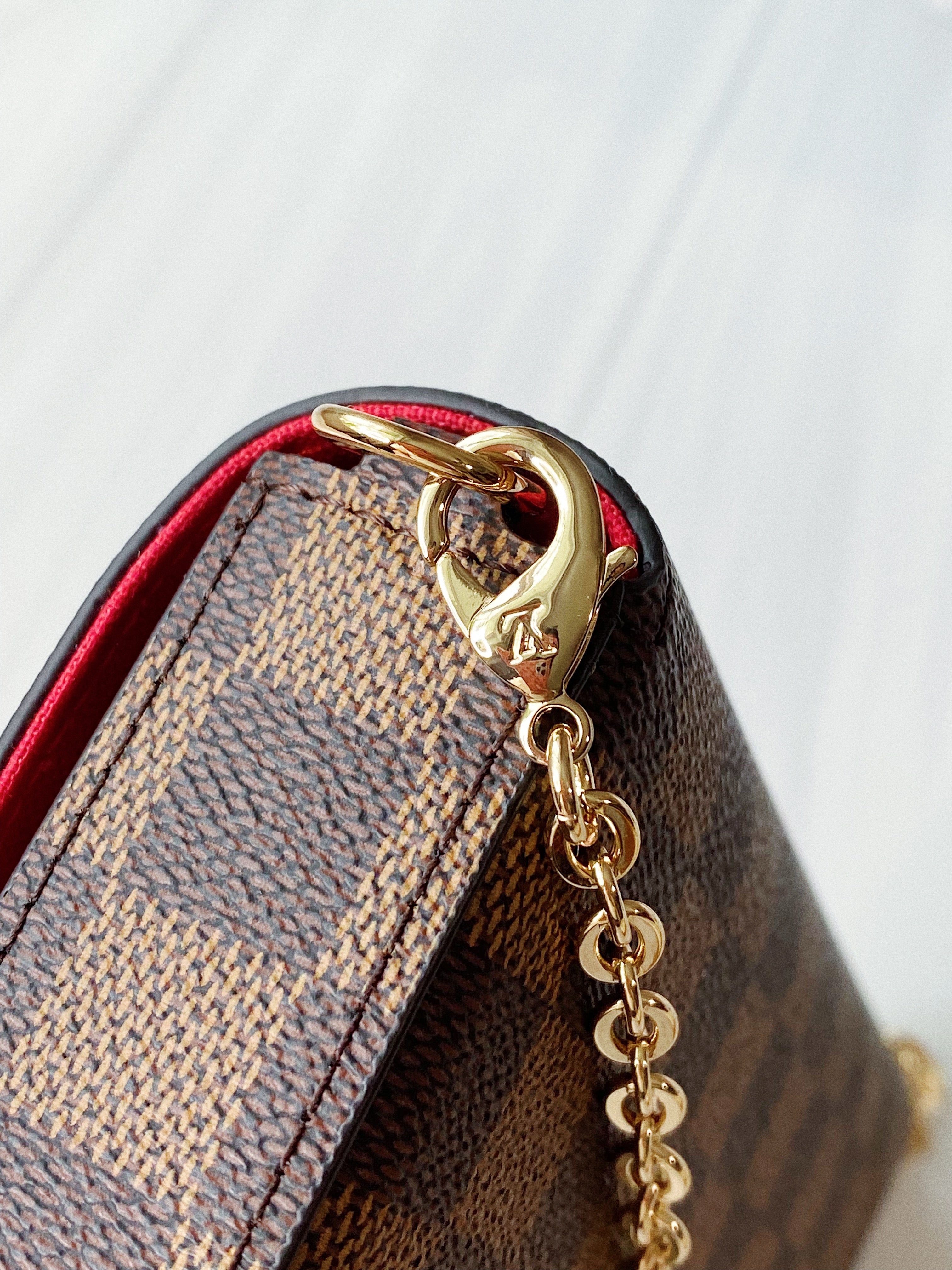 [TOP] Louis Vuitton LV £V Felicie Damier Ebene Bag 21X12X3cm - Red