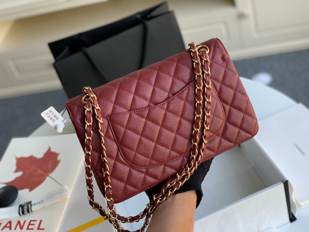 [TOP] CHANEL Classic Flap Bag Caviar Medium 25.5cm – Burgundy & GHW