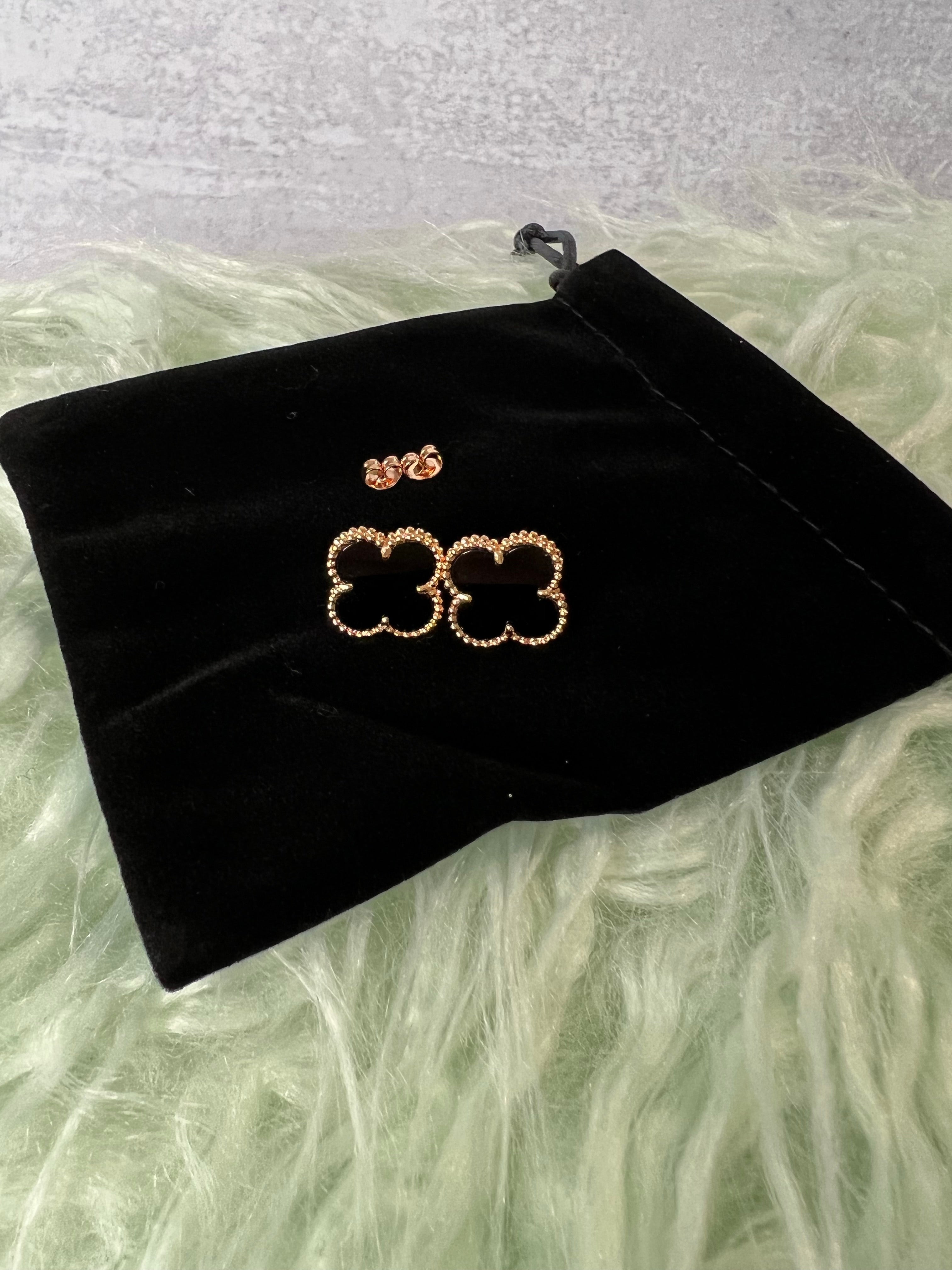 [TOP] Van Cleef & Arpels VCA 4 Cloverleaf Stud Earrings - Black w Gold