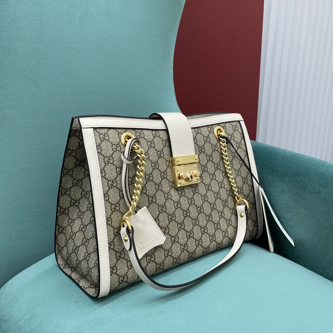 [TOP] GUCCI G*G Padlock Chain Small Tote  - White