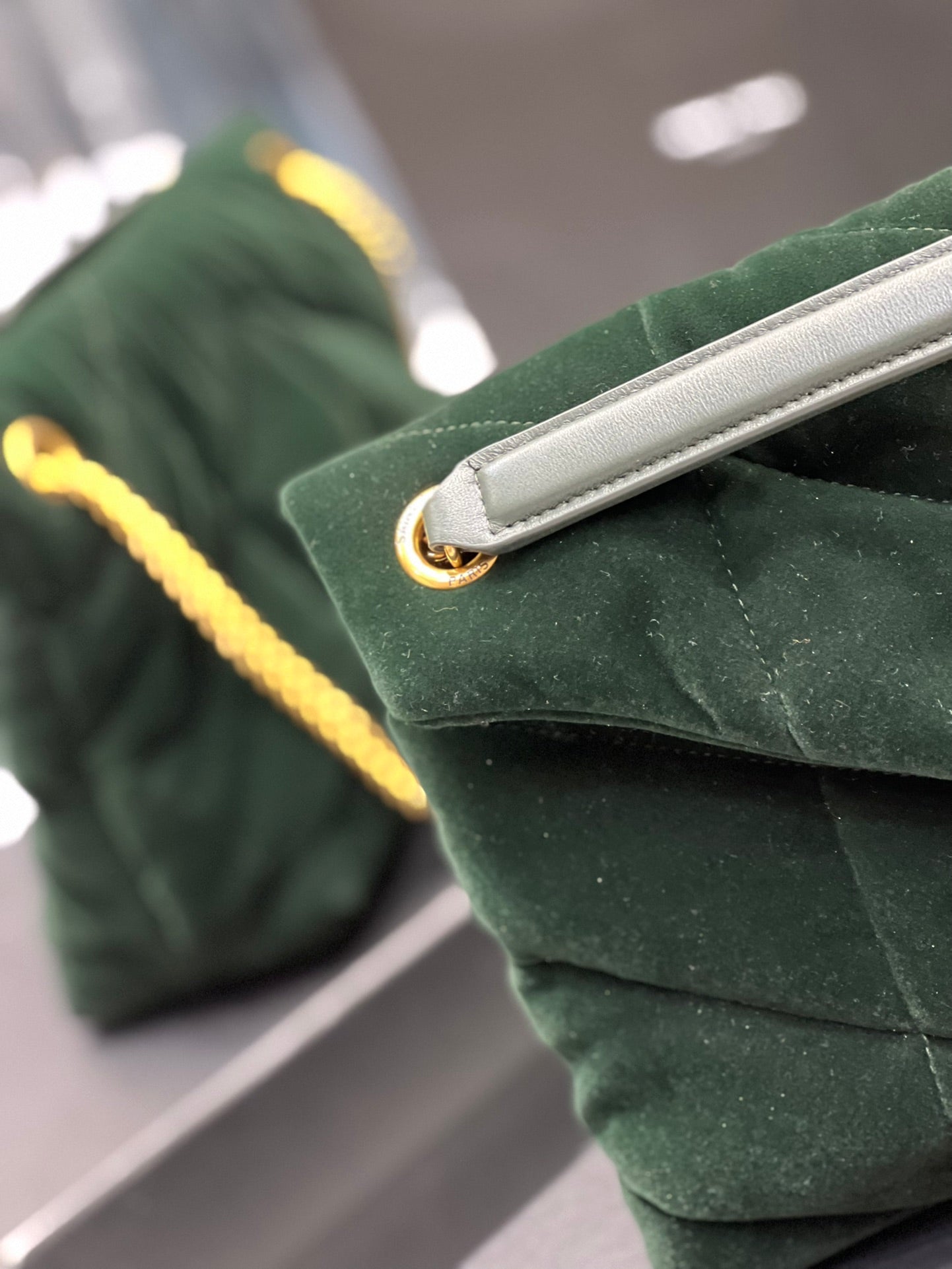 [TOP] Yves Saint Laurent YSL Loulou Puffer Suede Small Bag - Dark Green