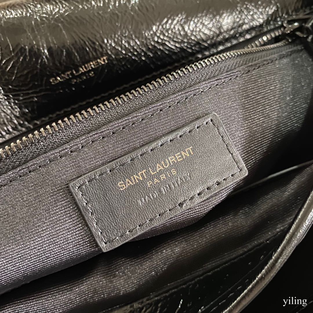 [TOP] Yves Saint Laurent YSL Medium Niki Wrinkles Leather Bag - Black on Black