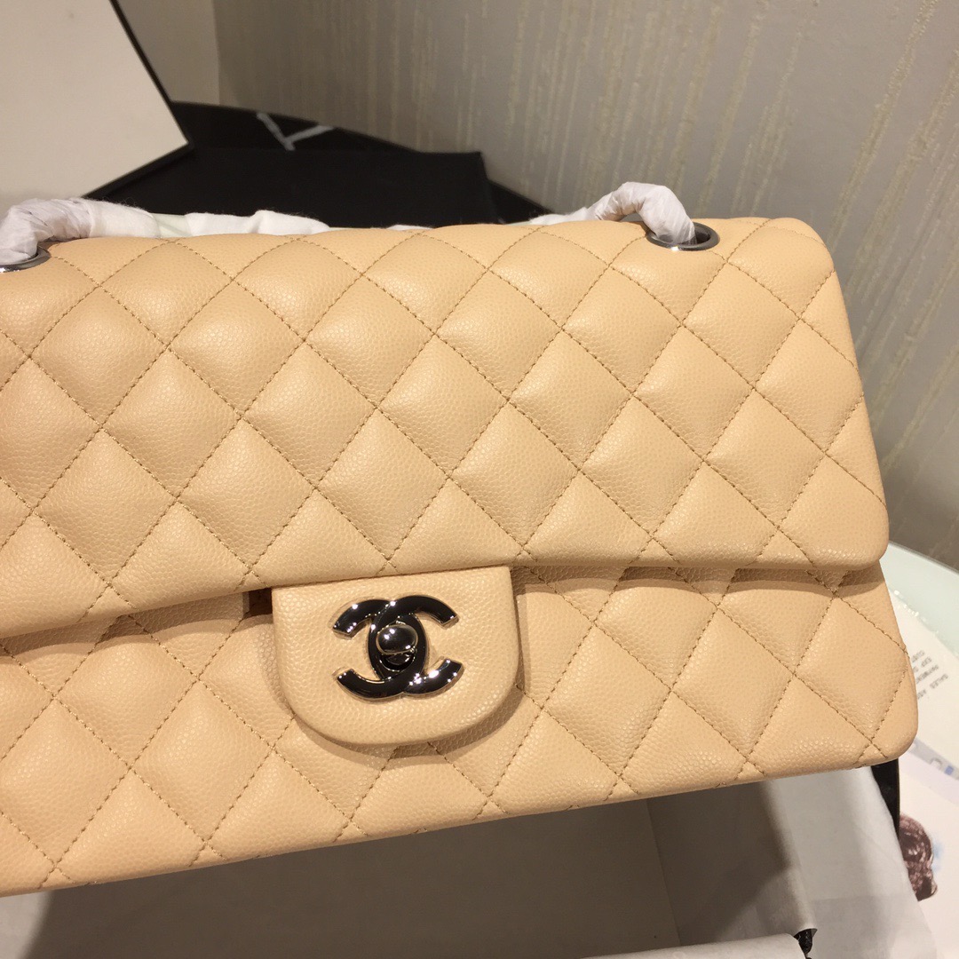 [TOP] CHANEL Classic Flap Bag Caviar Medium 25.5cm – Beige & SHW