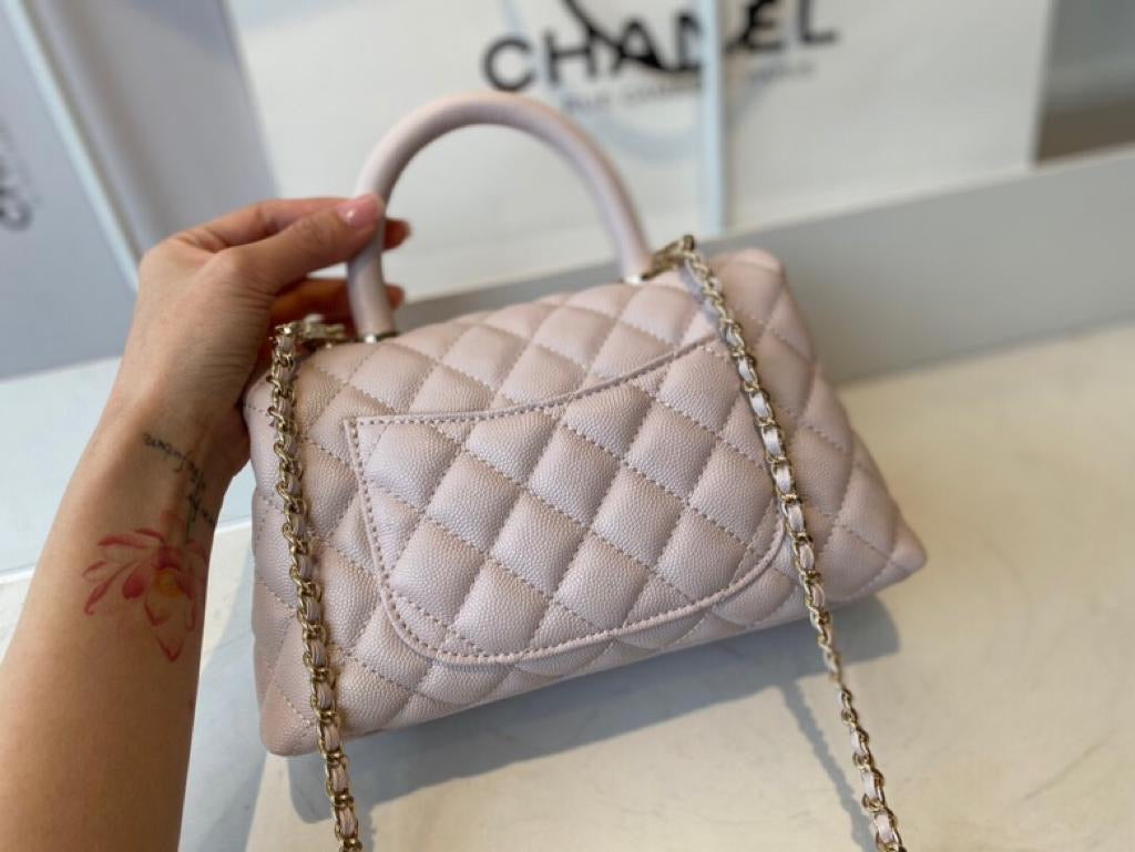 [TOP] CHANEL CoCo Handle Bag Caviar Small 19cm - Light Pink