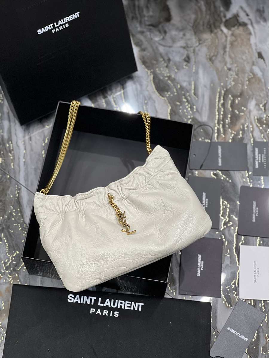 [TOP] Yves Saint Laurent YSL Pacpac Leather Hobo Bag - Off White GHW
