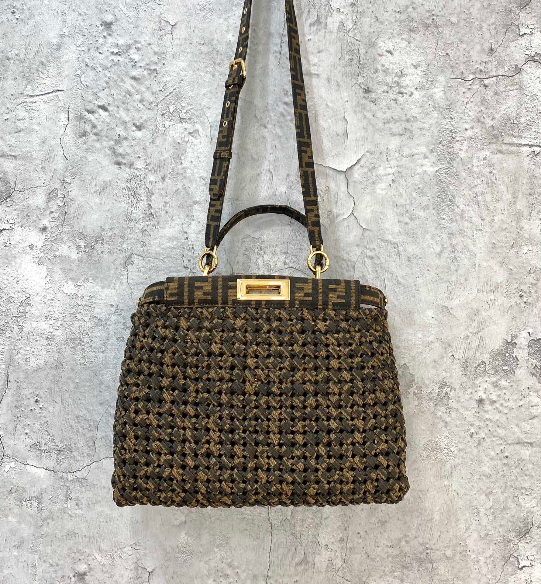 [TOP] FENDI FENDI Jacquard Interlace Peekaboo Mini Bag - Brown