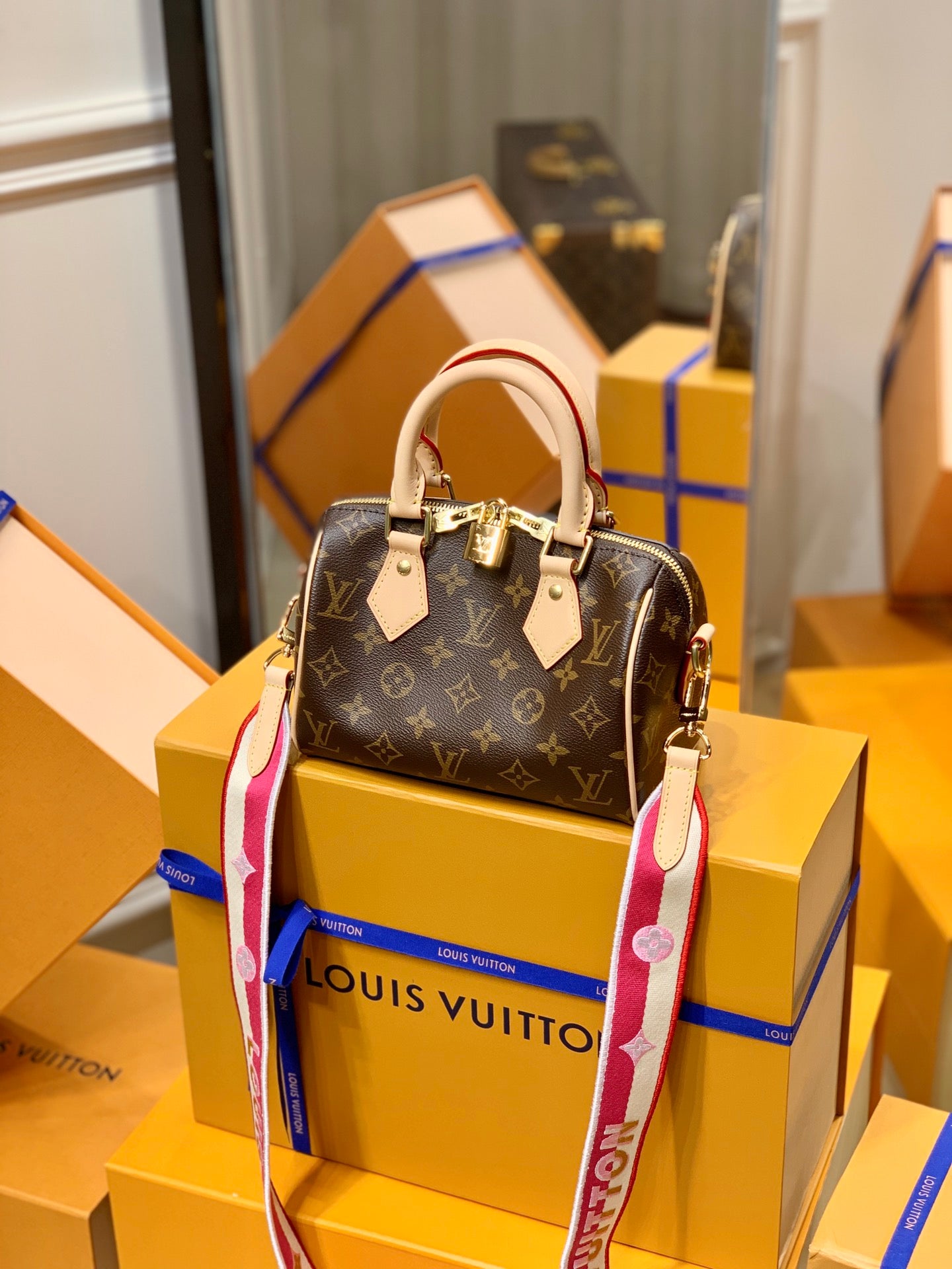 [TOP] Louis Vuitton LV Speedy 20 Monogram Crossbody Bag 20x13.5x12cm - Fuchsia