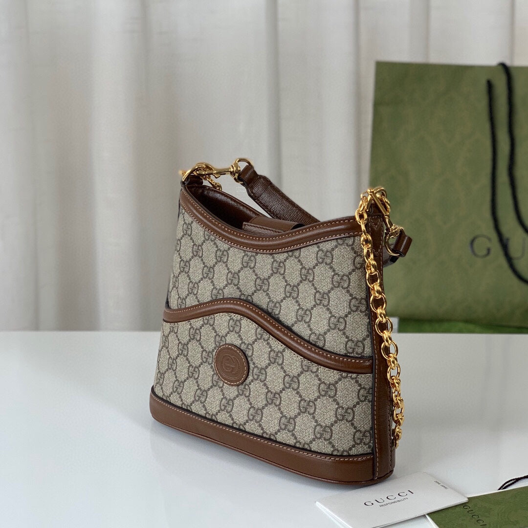 [TOP] GUCCI G*G Large Shoulder Bag w Interlocking G - Brown