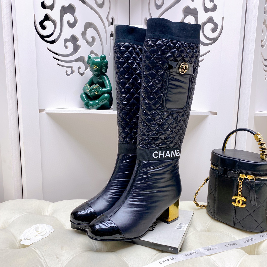 [TOP] CHANEL Lambskin Boots 5cm Heels - white/Black/Beige