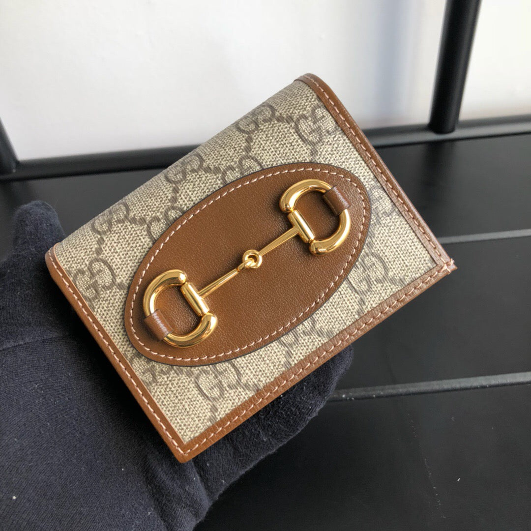 [TOP] GUCCI G*G Horsebit Compact Folding Wallet - Brown