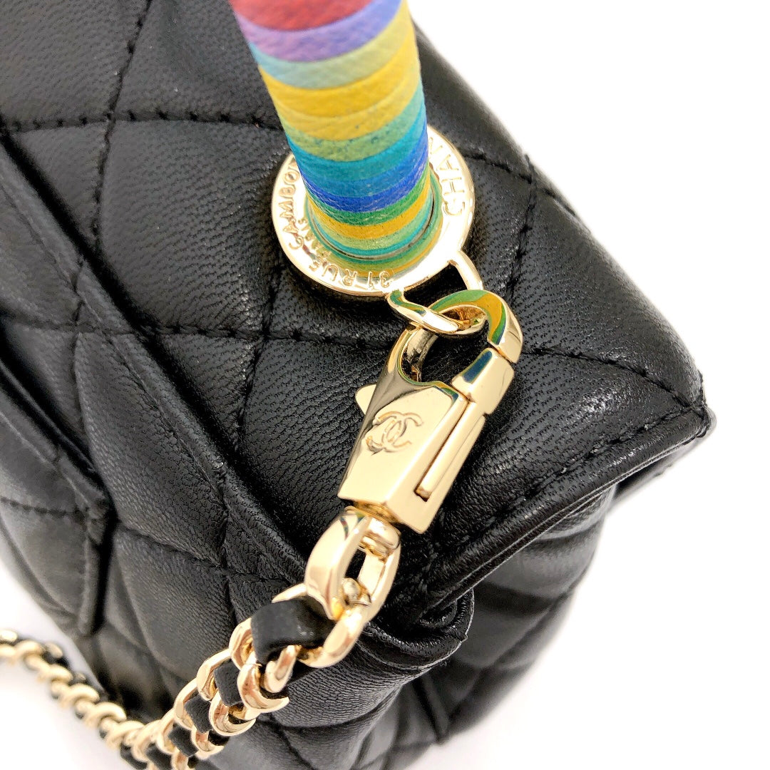 [TOP] CHANEL Coco Handle Bag Rainbow Top Small 19cm - Black & GHW