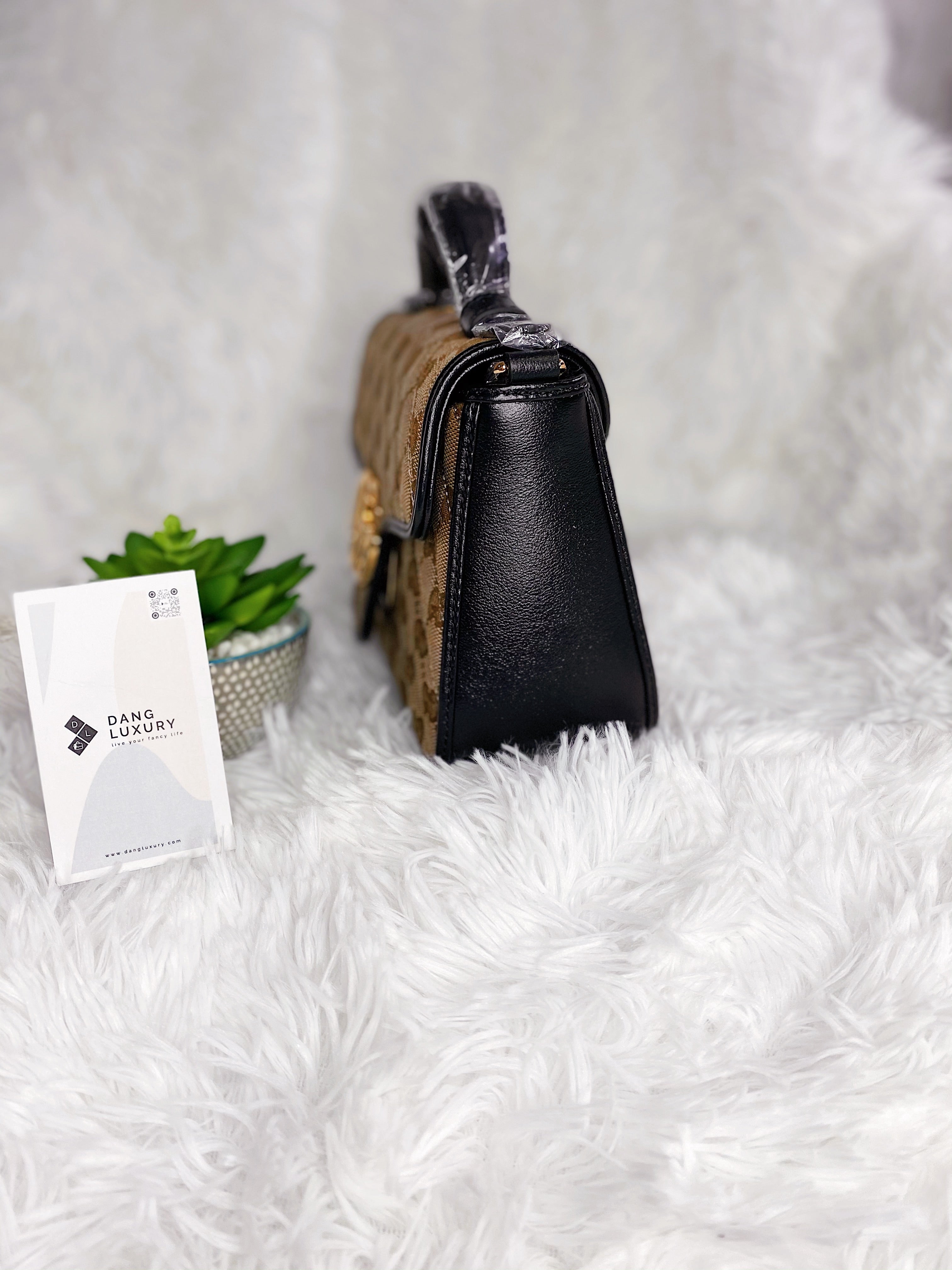 [TOP] GUCCI GG Marmont Bag Top Handle Mini 27*13.5*10 - Beige x Ebony Canvas