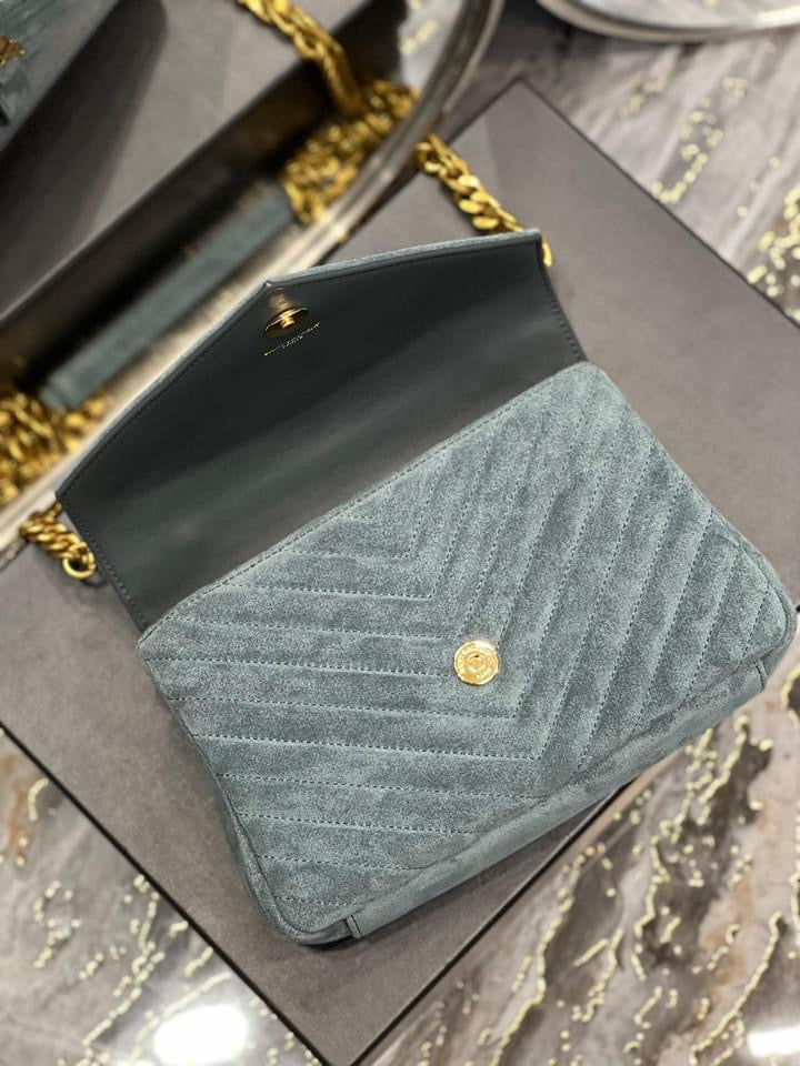 [TOP] Yves Saint Laurent YSL College Medium Suede Bag - Teal