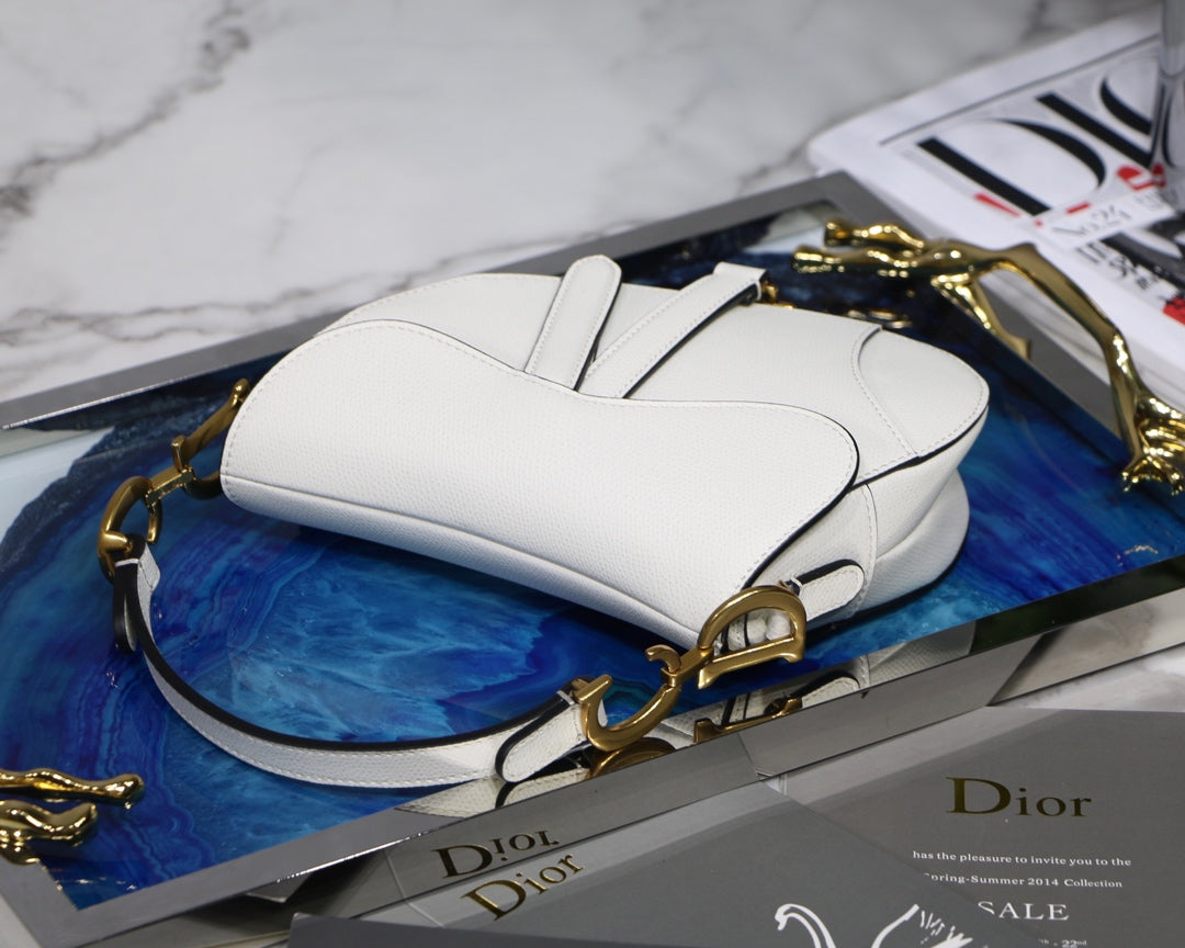 [TOP] Christian Dior Saddle Bag Grainy Calfskin Small - White