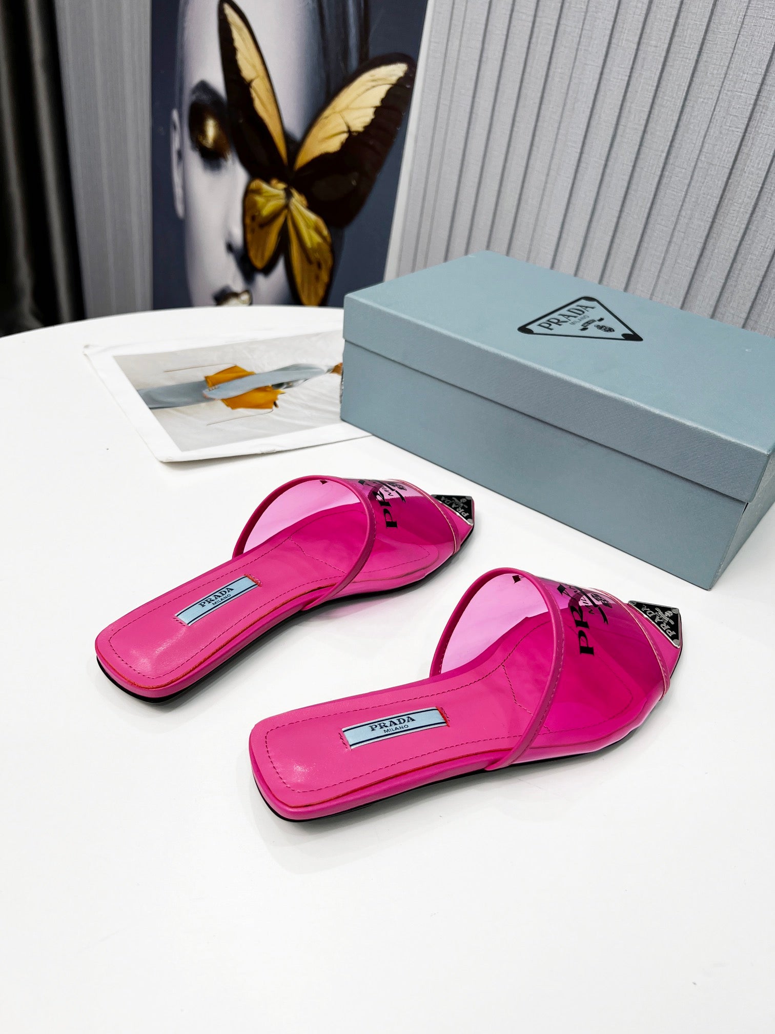 [TOP] PRADA Logo-print Plexiglas Slides - Hot Pink