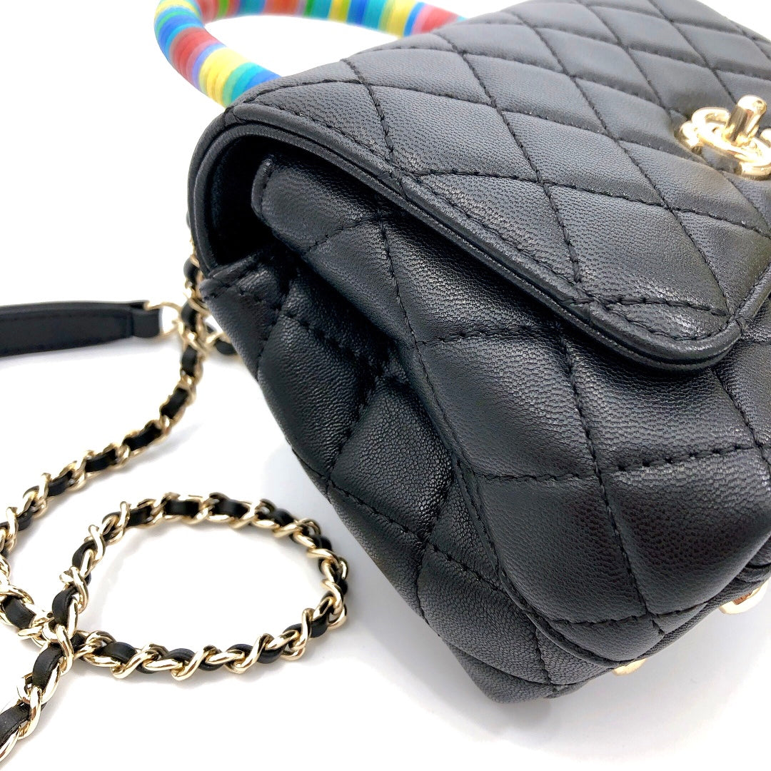 [TOP] CHANEL Coco Handle Bag Rainbow Top Small 19cm - Black & GHW