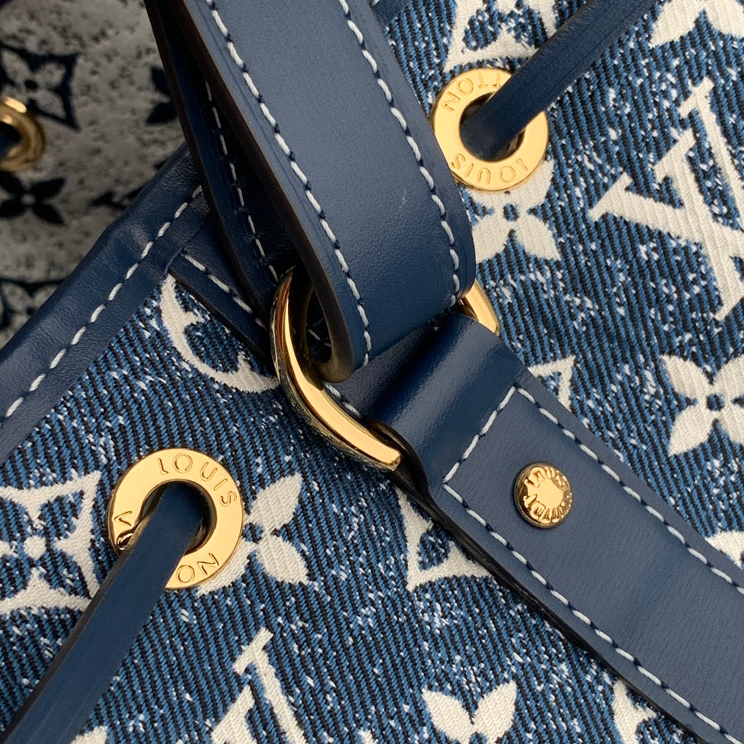 [TOP] Louis Vuitton LV Noe Monogram Denim Bag 25×28.5×20cm - Blue