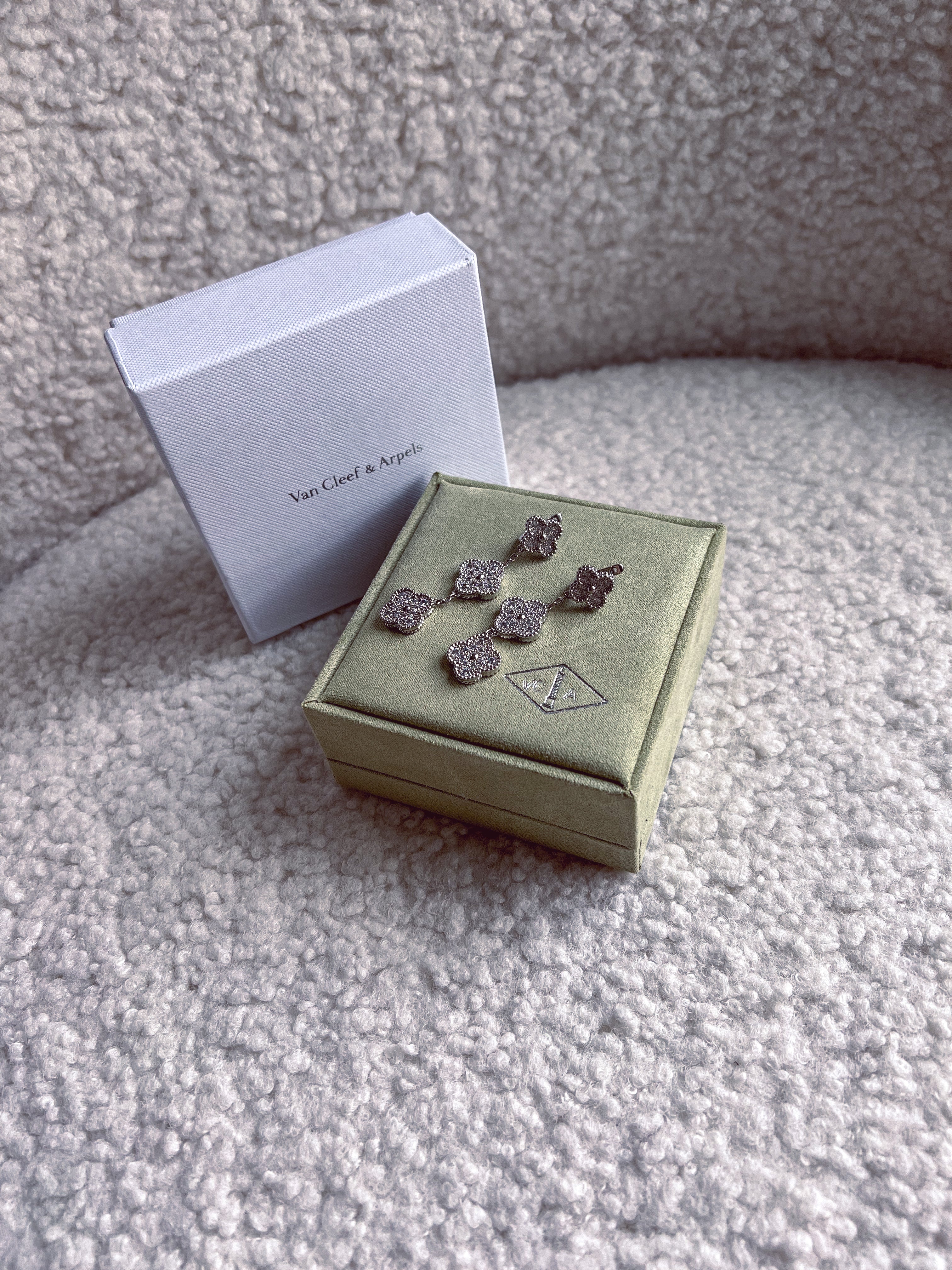 [TOP] Van Cleef & Arpels VCA Tri-Motifs Earrings w Stones - Silver