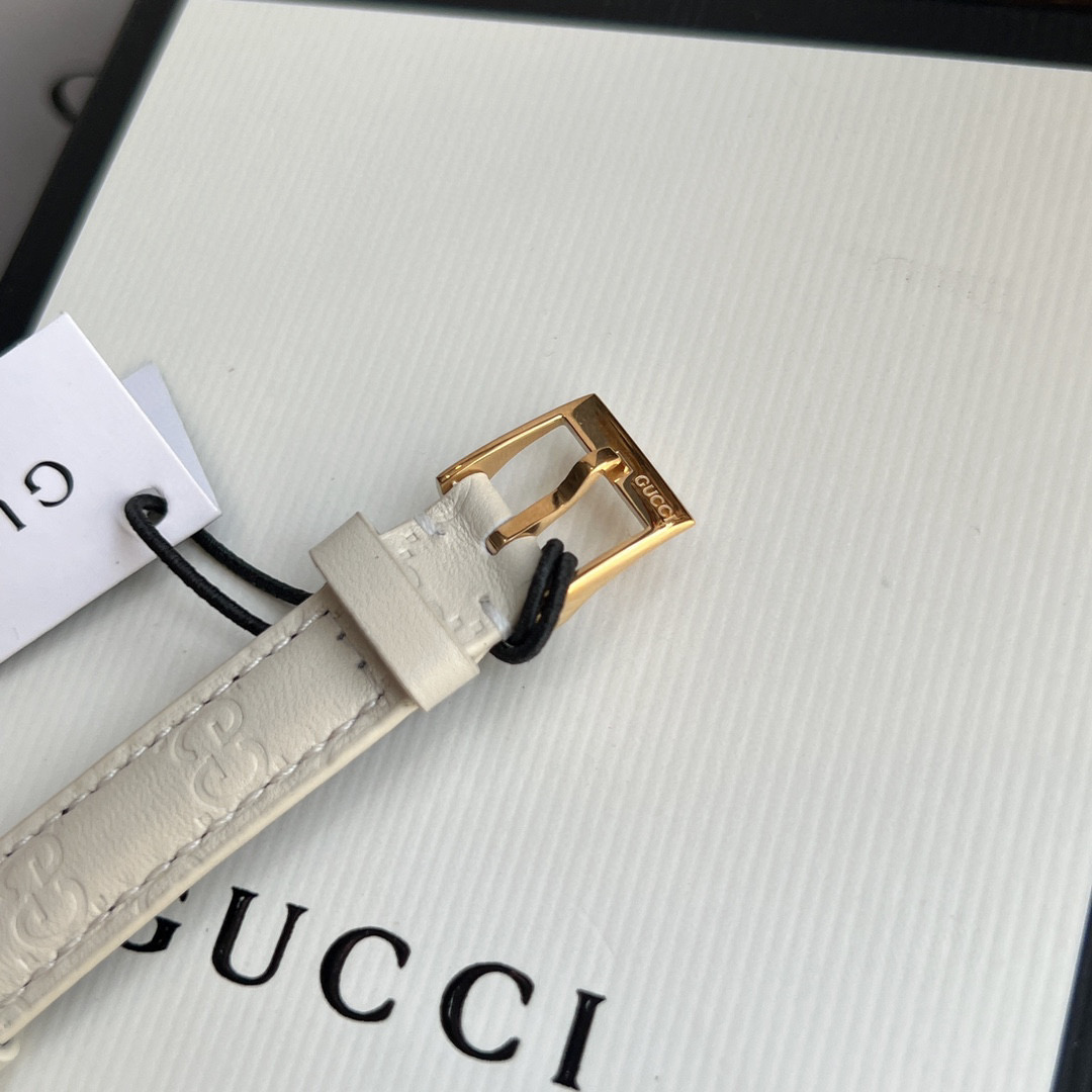 [TOP] GUCCI G-Timeless Lady Watch Leather 28mm - White & GOLD