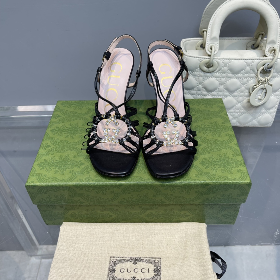 [TOP] GUCCI Lsa Diamond Sandals  - Black