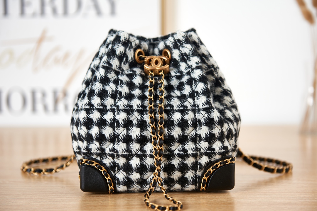 [TOP] CHANEL Tweed Mini BackPack Bag 18*19.5*14cm - Black & GHW