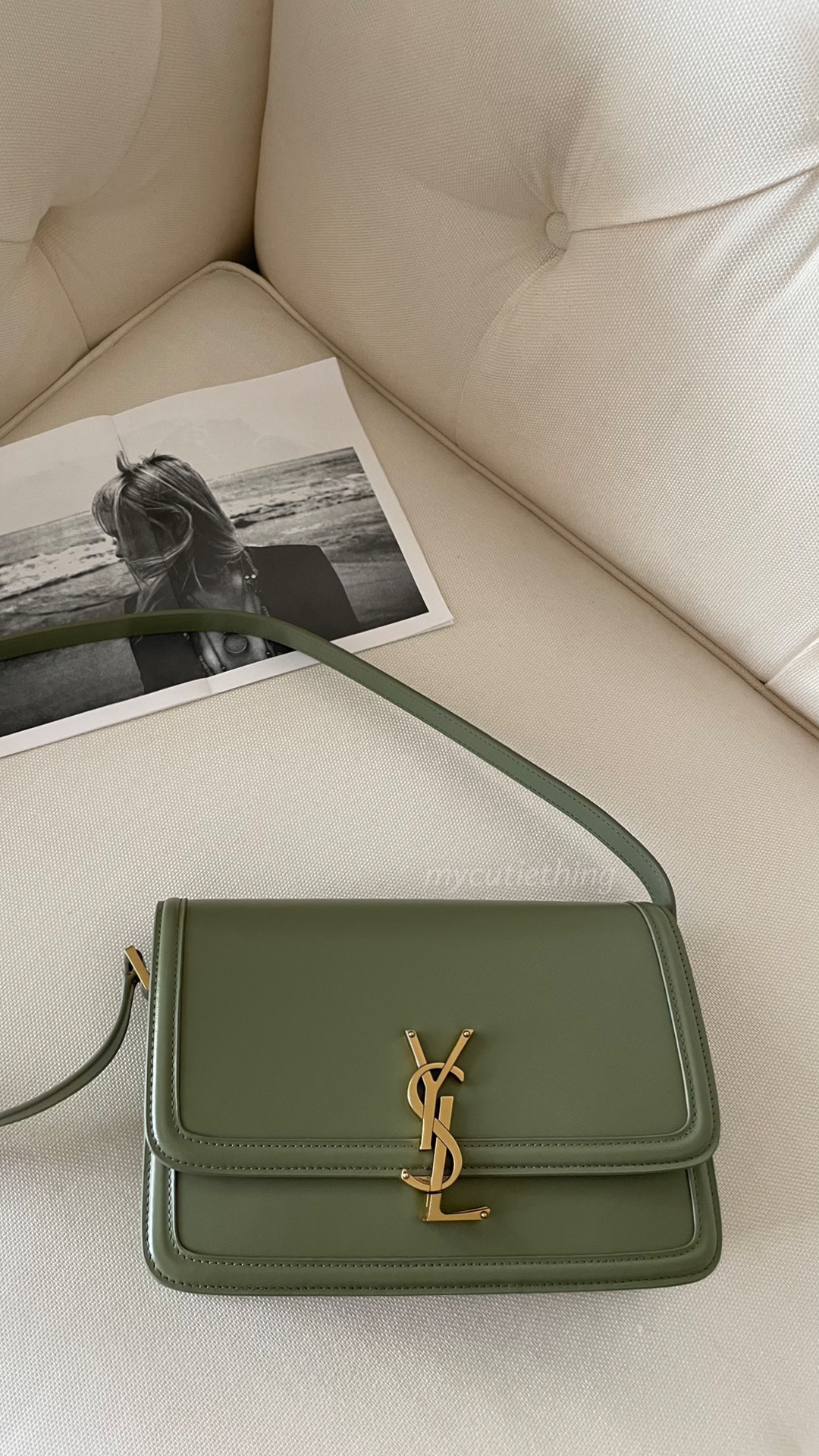 [TOP] Yves Saint Laurent YSL Solferino Medium Shoulder Bag - Pistache Green