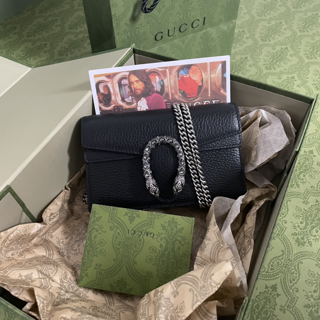 [TOP] GUCCI Dionysus Small Shoulder Bag 16.5x10x4cm - Black & Grey & White-SHW