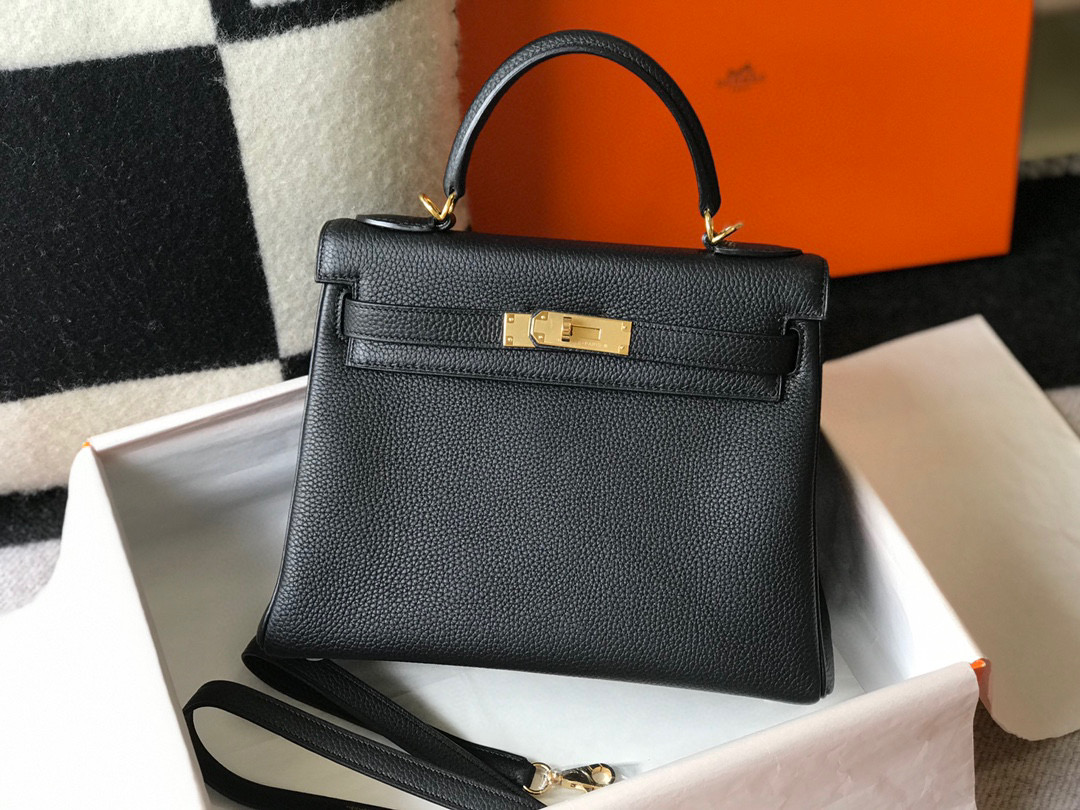[TOP] HERMES Togo Leather Kelly Bag 25cm/28cm/32cm - Black & GHW