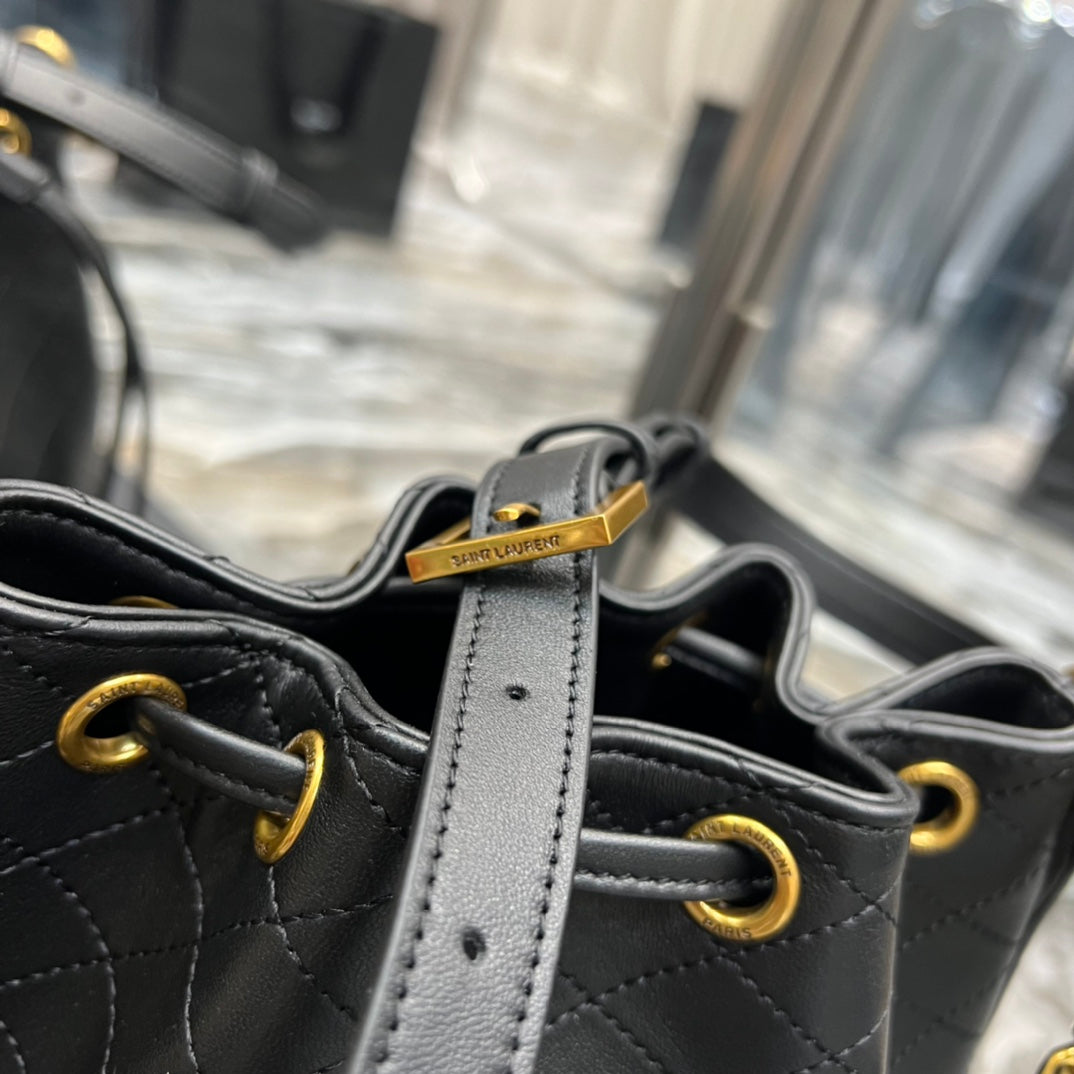 [TOP] Yves Saint Laurent YSL Emmanuelle Small Quilted Lambskin Bucket Bag - Black