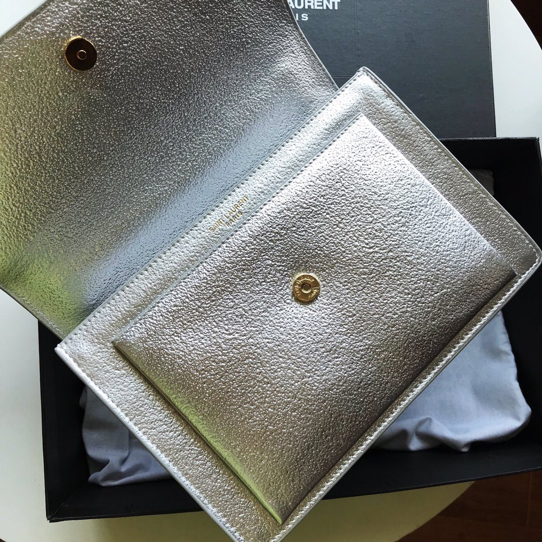 [TOP] Yves Saint Laurent YSL Sunset Metallic Small Bag 22×16×8 cm - Silver