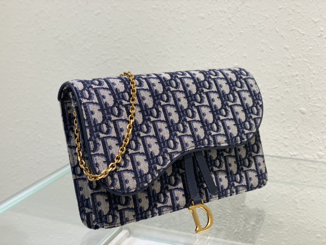 [TOP] Christian Dior SADDLE BELT POUCH Blue Christian Dior Oblique Jacquard 22 x 14.5 x 3.5cm
