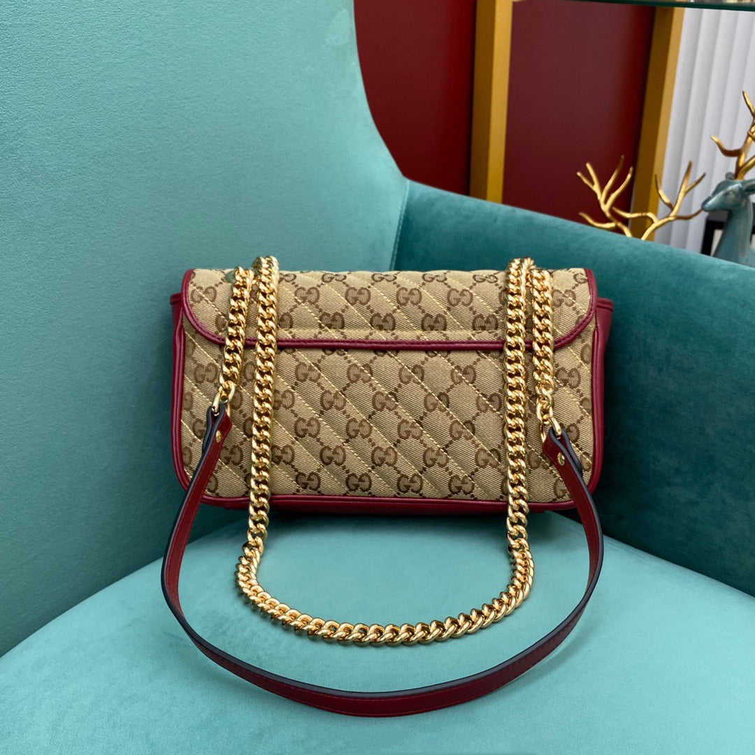 [TOP] GUCCI GG Marmont Bag Matelasse  Canvas Shoulder Small 26cm - Red