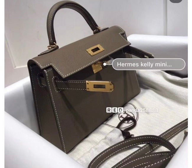 [TOP] HERMES Kelly Mini II Epsom Leather 19cm - Dark Grey