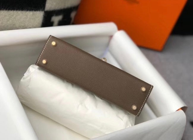 [TOP] HERMES Kelly Mini II Epsom Leather 19cm - Dark Grey