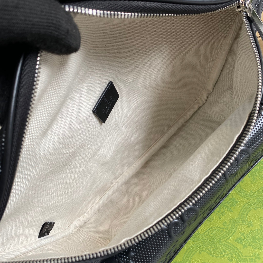 [TOP] GUCCI Embossed Belt Bag - Black
