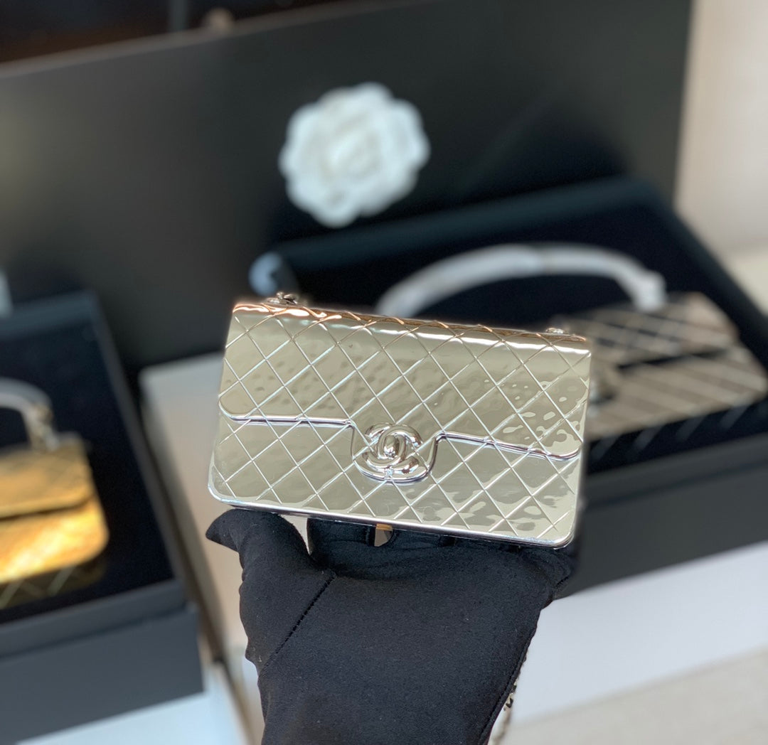 [TOP] CHANEL Evening Bag Metal  Mini 12x7x5cm - Silver