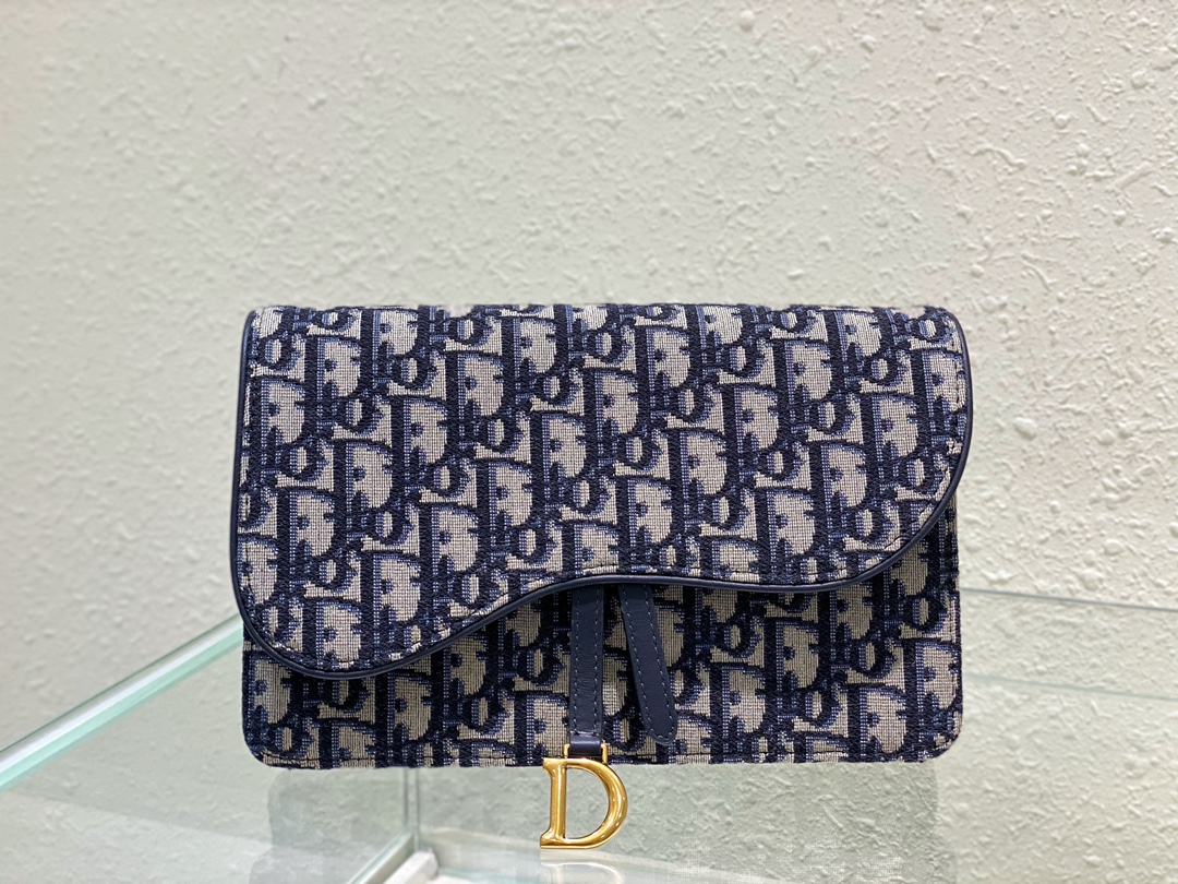 [TOP] Christian Dior SADDLE BELT POUCH Blue Christian Dior Oblique Jacquard 22 x 14.5 x 3.5cm