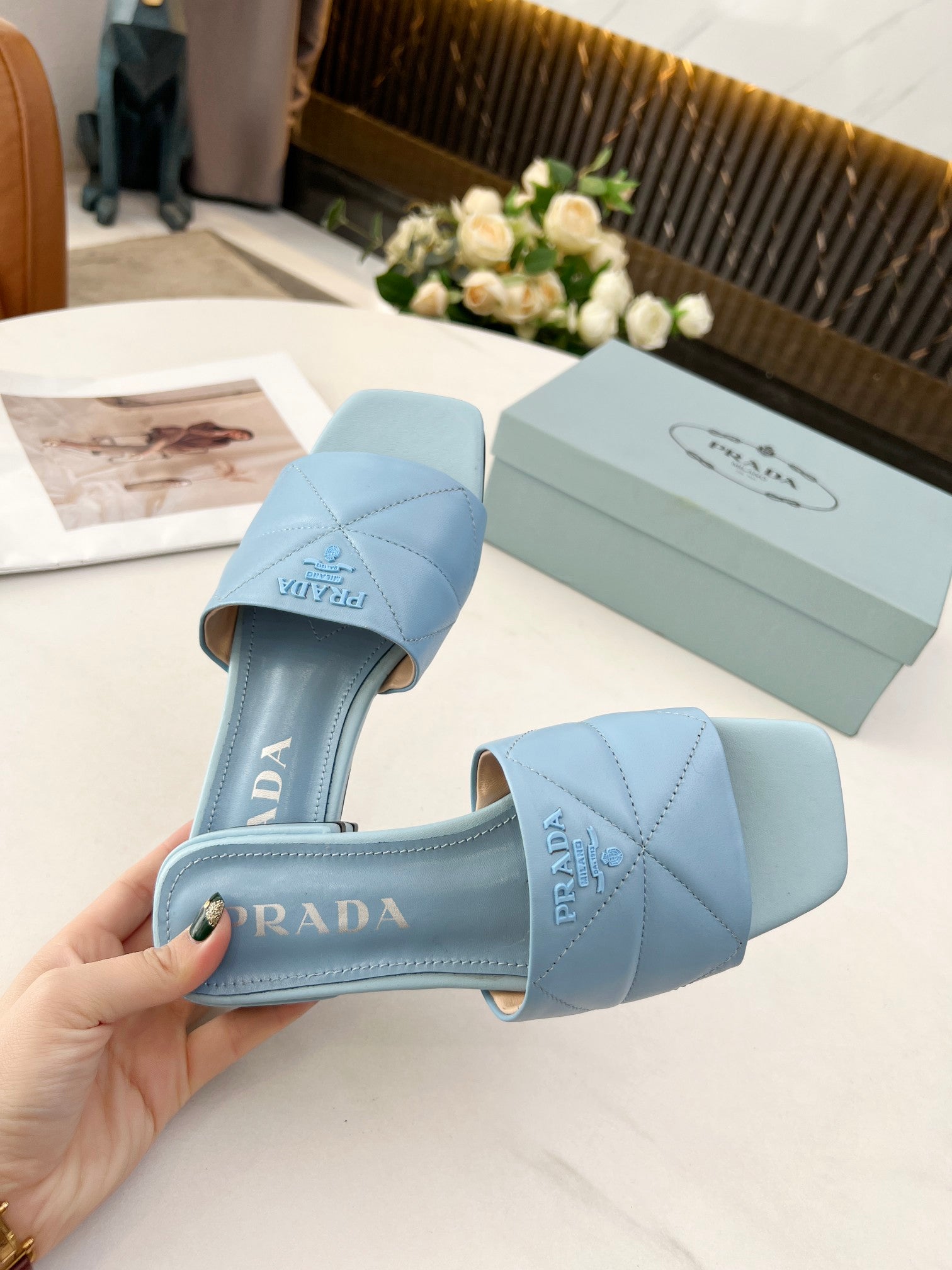 [TOP] PRADA Celeste Quilted Nappa Sandals -