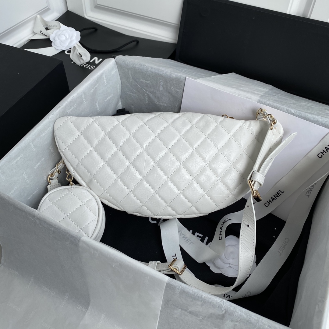 [TOP] CHANEL Fanny Pack Bag 34x15x6cm - GHW - Black/White