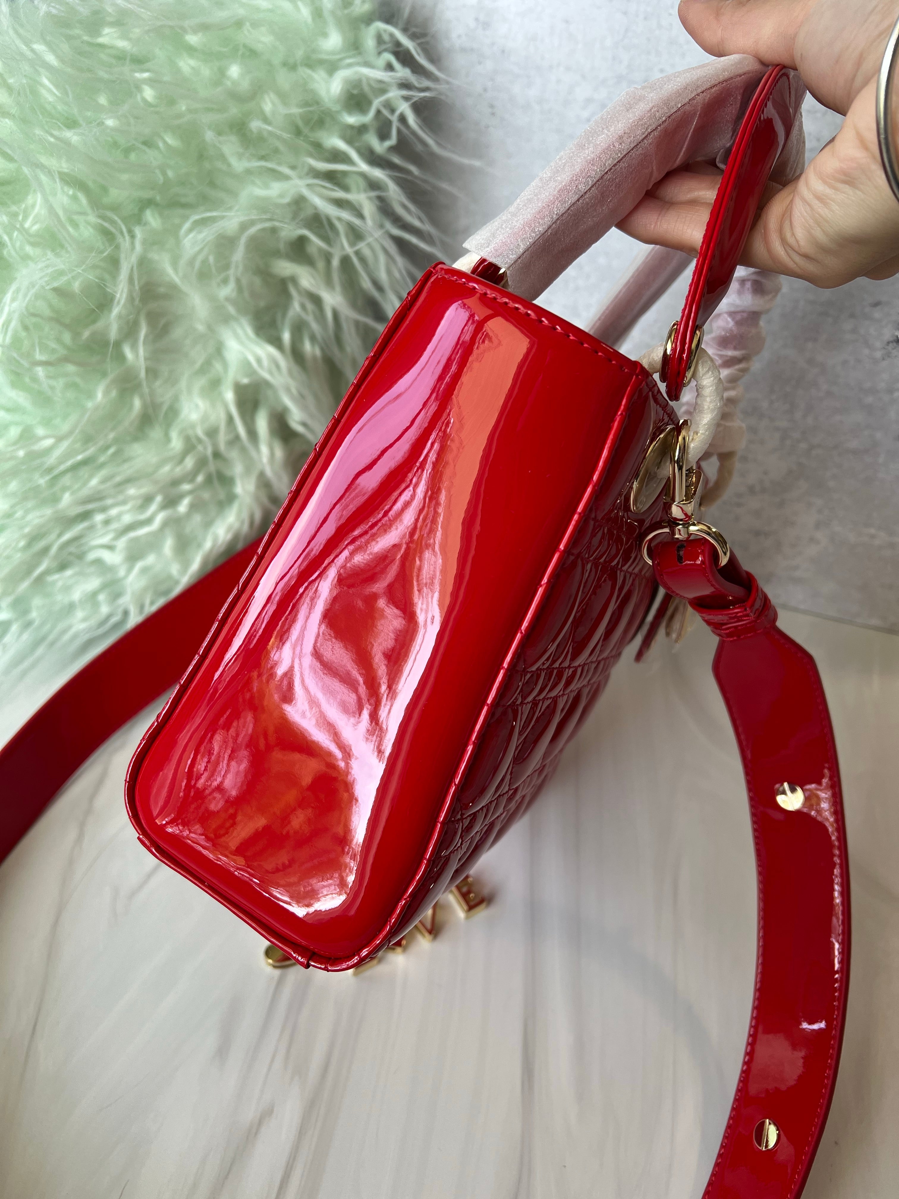 [Top] Christian Dior Lady Christian Dior Bag Patent ABC Small - Red Cherry
