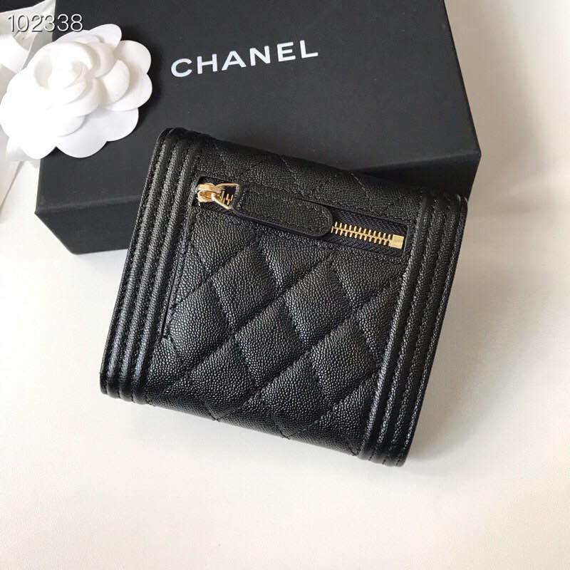 [TOP] CHANEL Boy Trifold Wallet Caviar Skin - Black W GHW