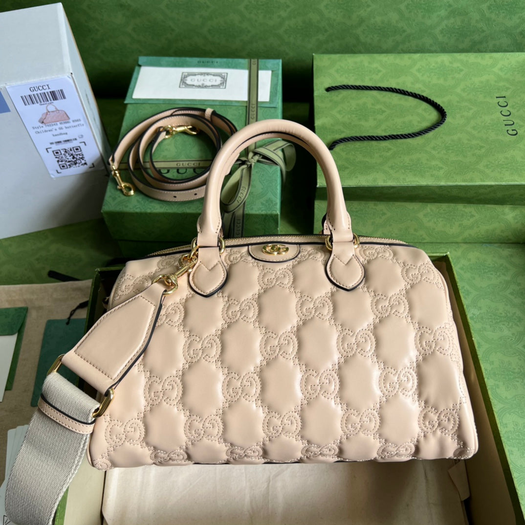 [TOP] GUCCI G*G Matelasse Leather Top Handle Bag - Beige