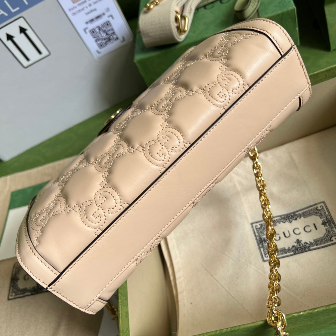 [TOP] GUCCI GG Matelasse Leather Shoulder Bag - Beige