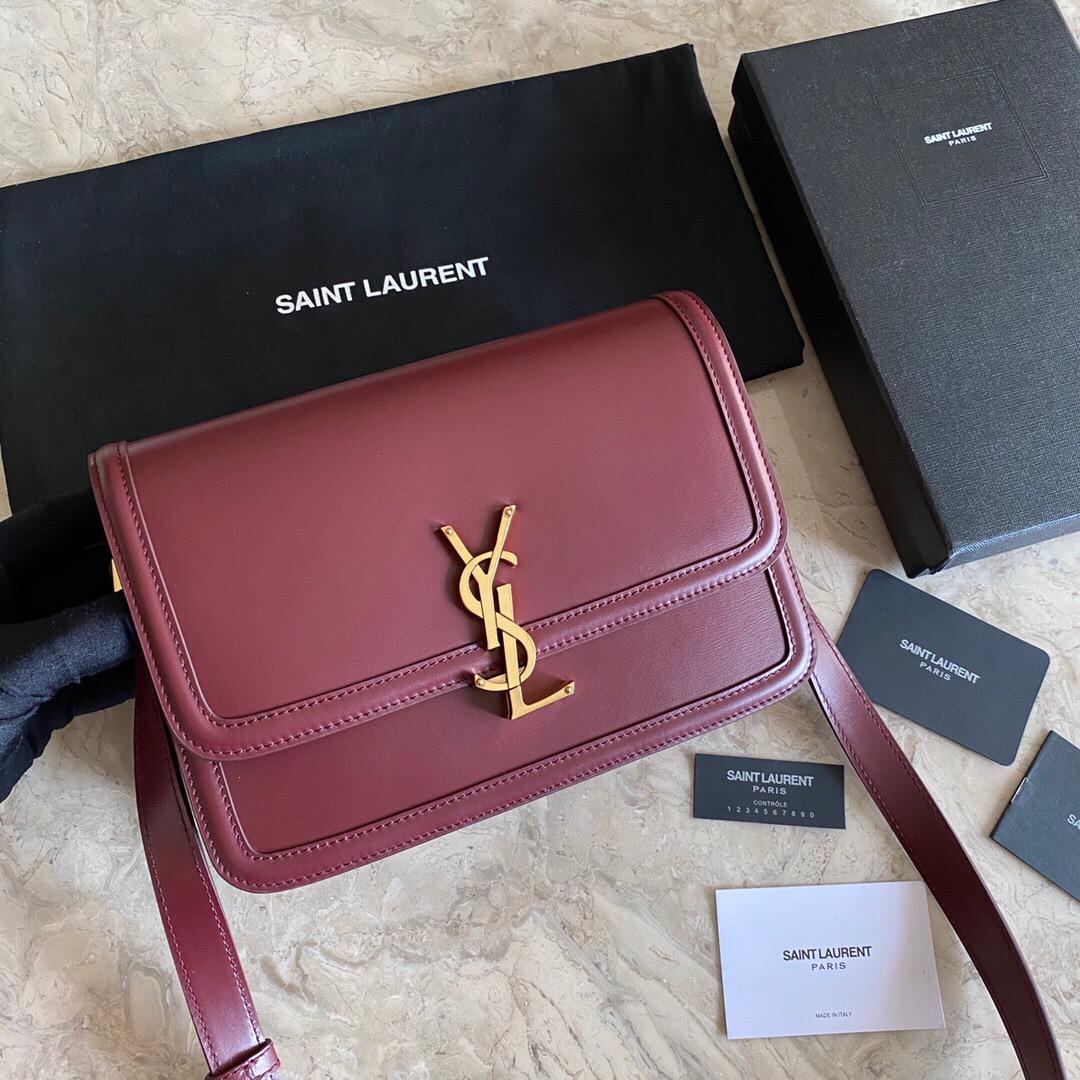 [TOP] Yves Saint Laurent YSL Solferino Medium Shoulder Bag - Burgundy GHW