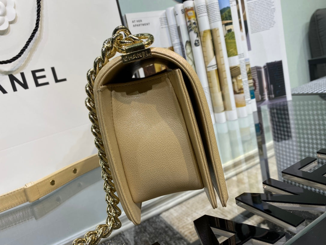 [TOP] CHANEL Le Boy Bag Caviar Skin Medium 25cm - Beige