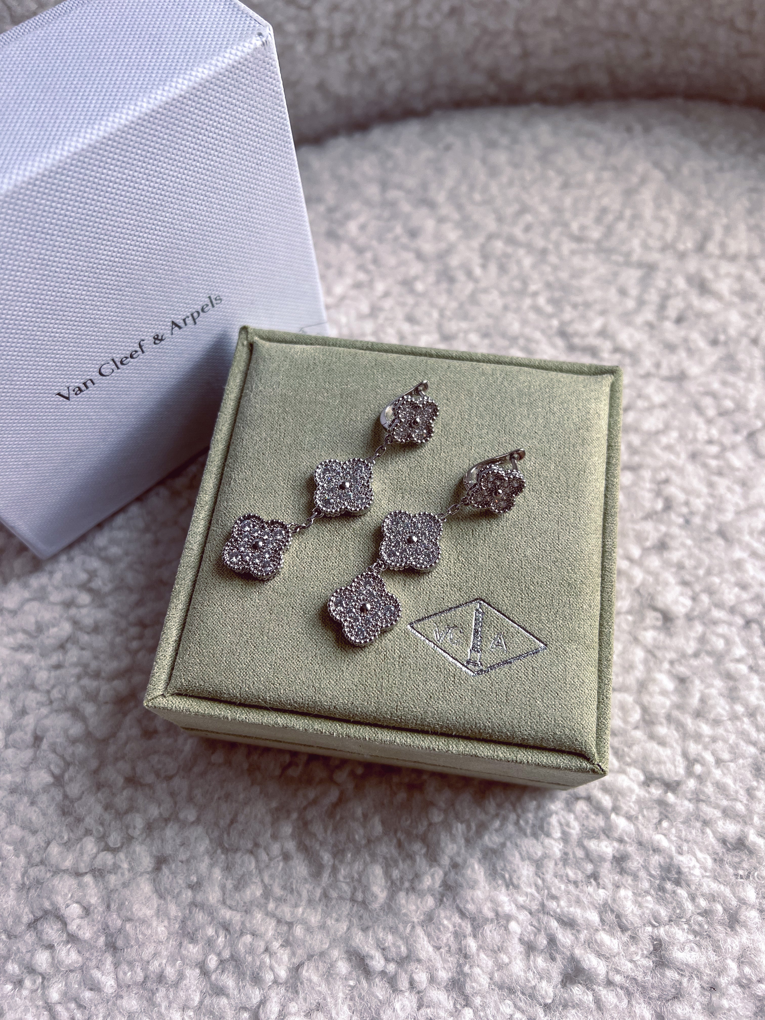 [TOP] Van Cleef & Arpels VCA Tri-Motifs Earrings w Stones - Silver